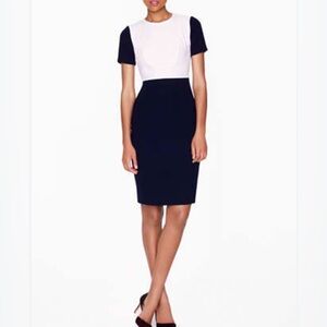 J. Crew Blue and Cream Sheath midi Dress Short Sleeve Crew Neck Size 2